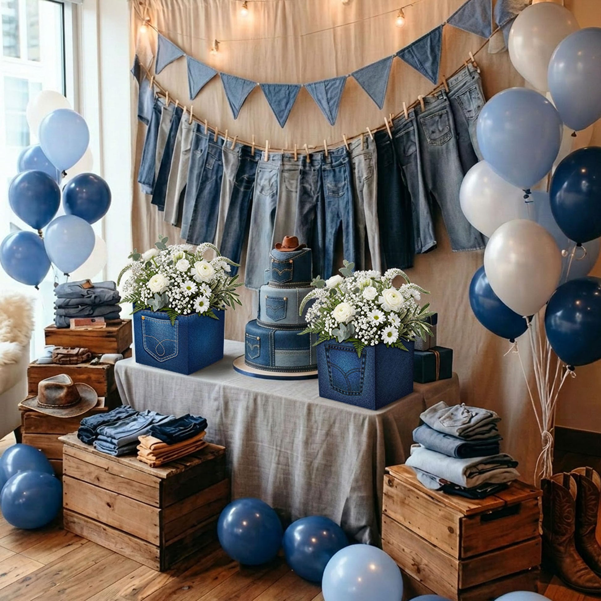 MegaCastle 12 Pack Denim and Diamonds Centerpieces Denim Party Decorations Blue Jean Baby Cowboy Baby Shower Decorations Denim Baby Shower Decorations
