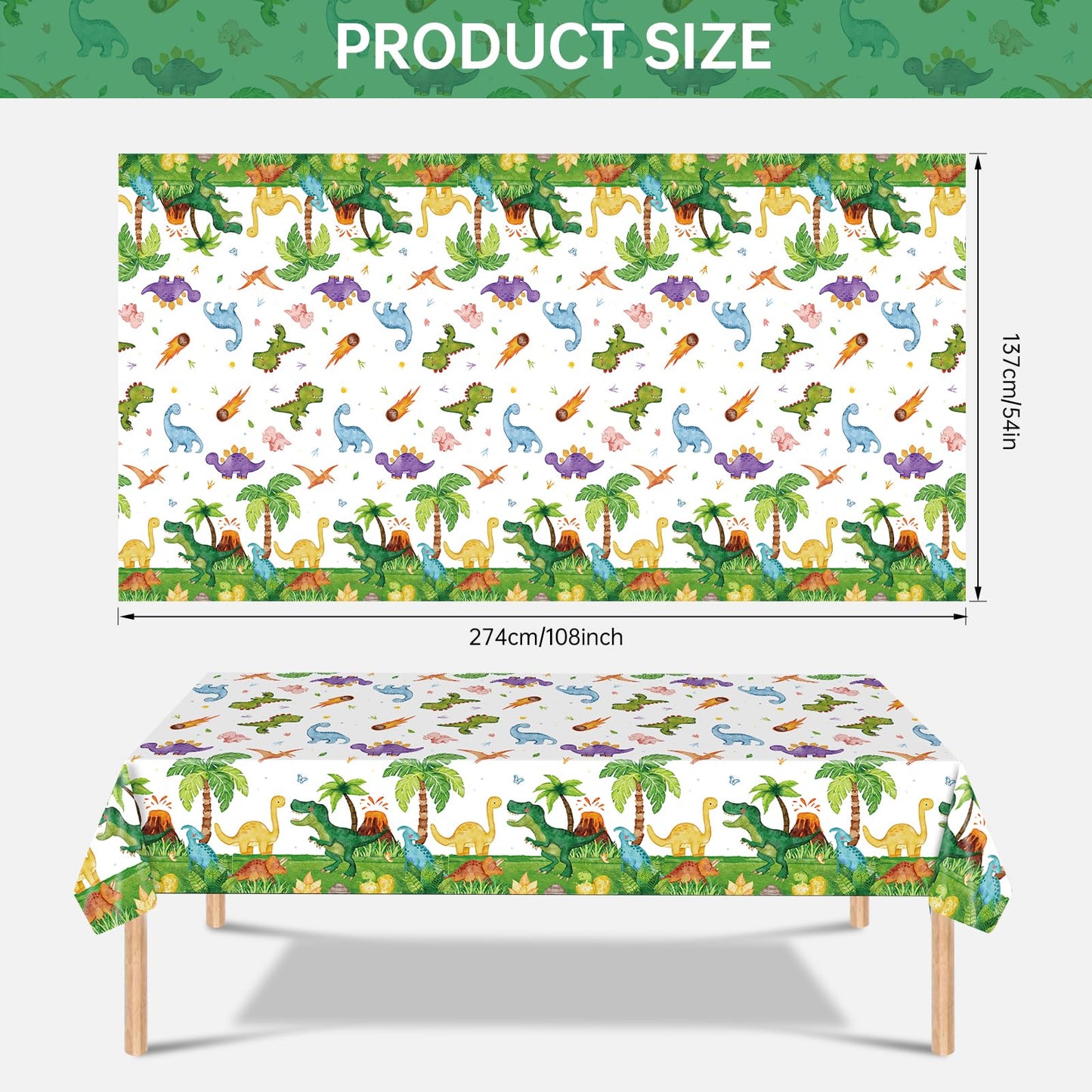 2 Pcs Dinosuar Tablecloth - Plastic Jungle Animal Dino Party Table Cover, Green Disposable Rectangle Dino Themed Table Cloth for Dinosaur Birthday