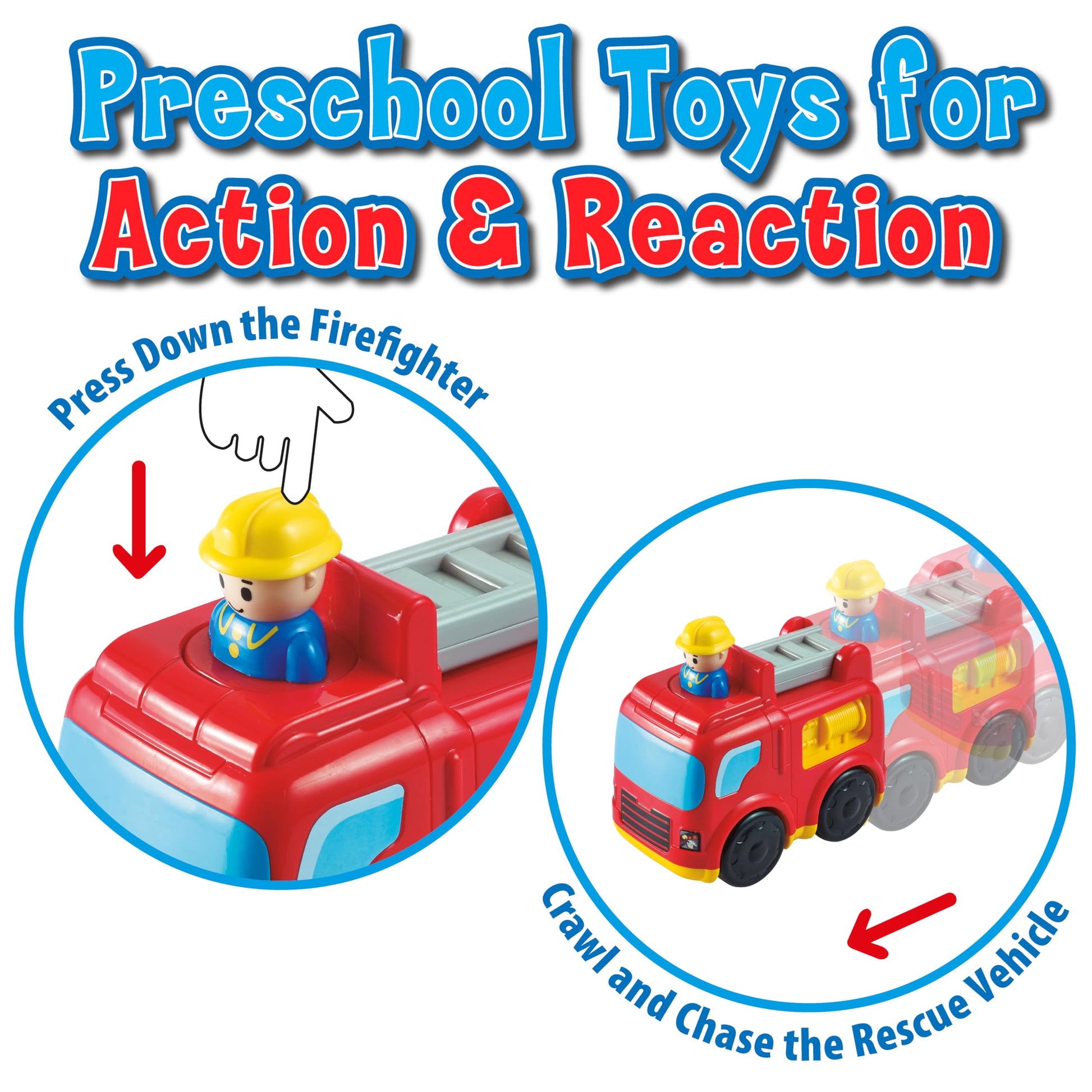 Small World Toys Fire Truck Toy: Interactive Press-to-Go Fire Trucks for Toddlers 1-3, Pretend Play Rescue Vehicle, Fire Engine Toy Gifts for Boy