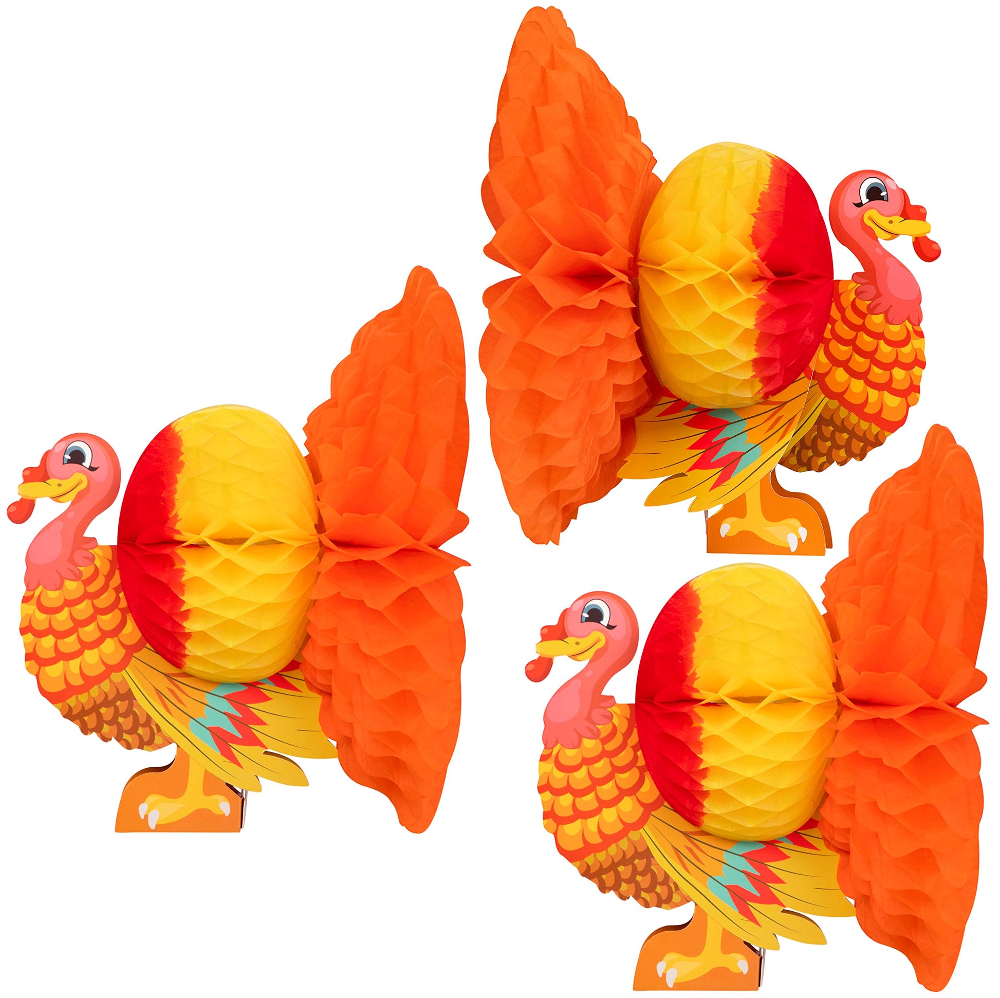 3 Piece Thanksgiving Tissue Turkey Decorations for Harvest Party Table Centerpiece Accessories