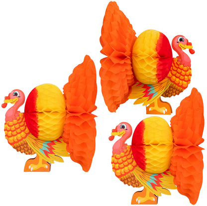 3 Piece Thanksgiving Tissue Turkey Decorations for Harvest Party Table Centerpiece Accessories