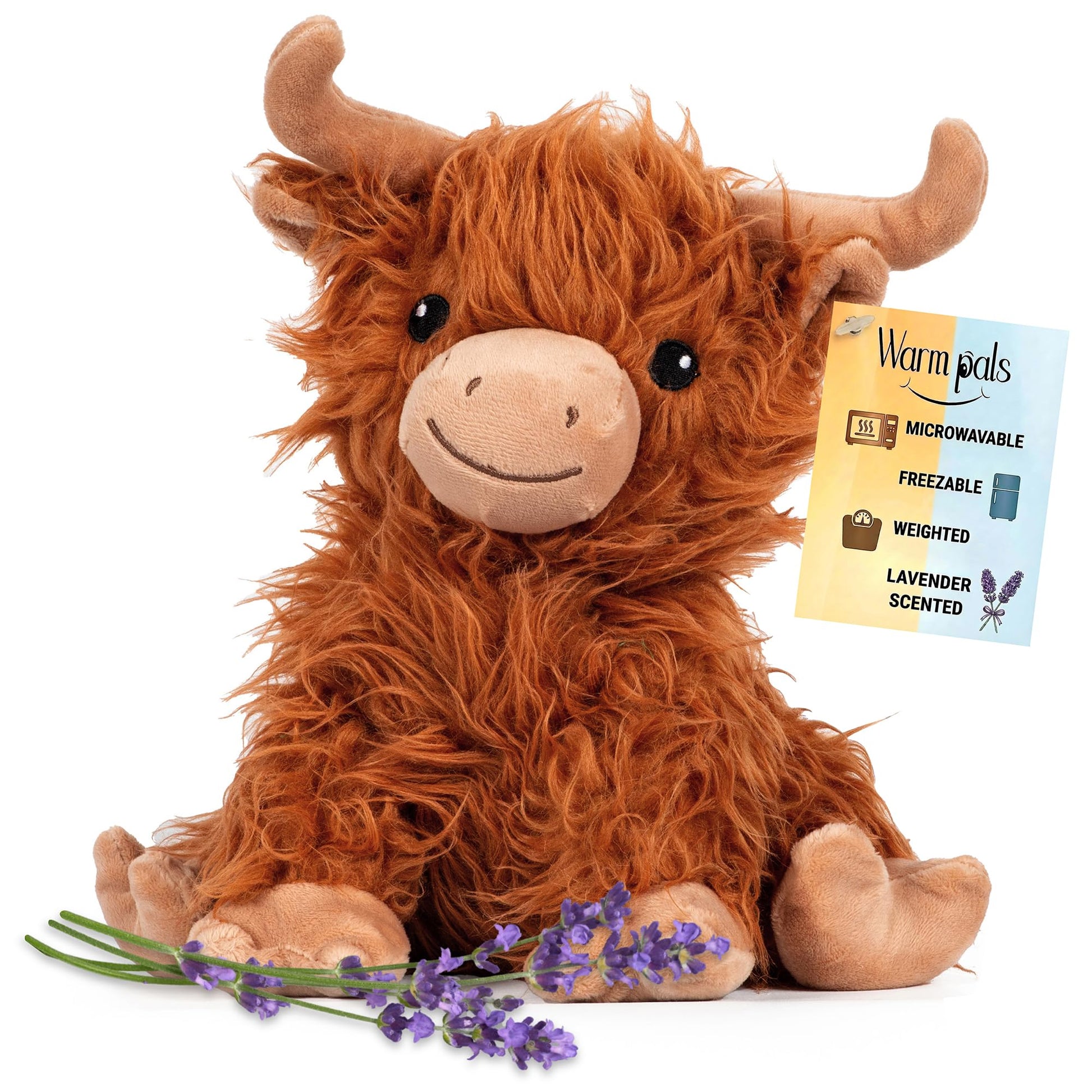 Highland Cow - Microwavable & Weighted Plush Stuffed Animal - Heated Plushie for Warmth - Cute, Soft, Cozy Toy for Adults & Children (Boys, Girls