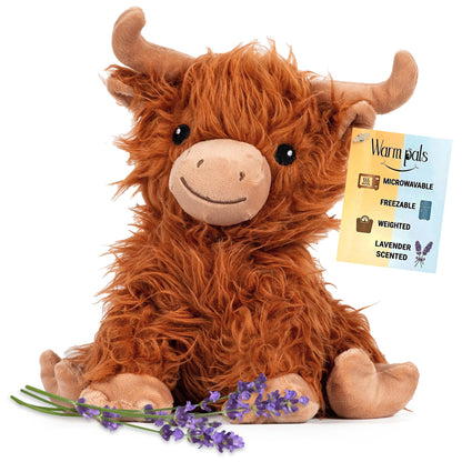Highland Cow - Microwavable & Weighted Plush Stuffed Animal - Heated Plushie for Warmth - Cute, Soft, Cozy Toy for Adults & Children (Boys, Girls