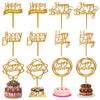 Chewarelly 12 Pack Multi Styles Birthday Cake Topper Set, Acrylic Cake Bunting Decor Birthday Cake Picks Party Decorations Supplies(Gold)
