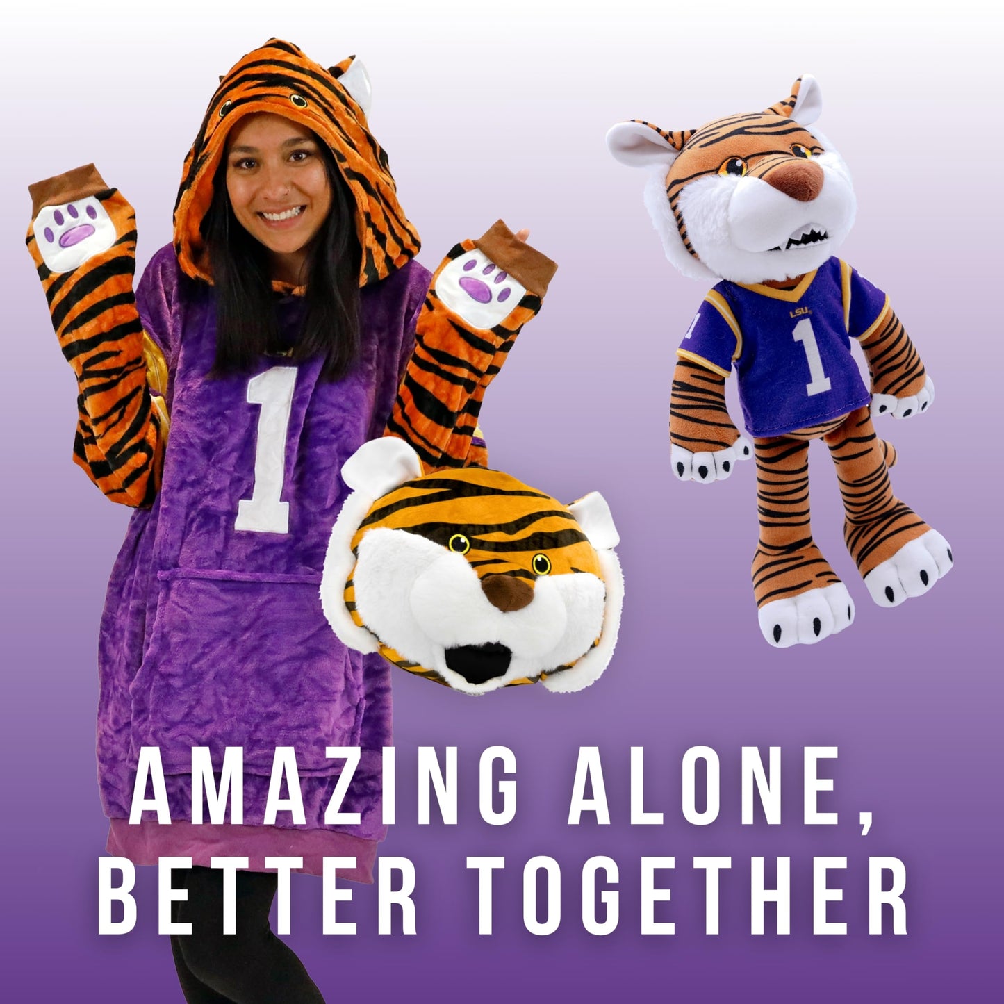 Plushible 14" LSU Mike The Tiger Mascot Plush Figure Toy - College Football Plush Doll, Soft Stuffed Toy for Kids & Adults, Surface Washable Ragdoll