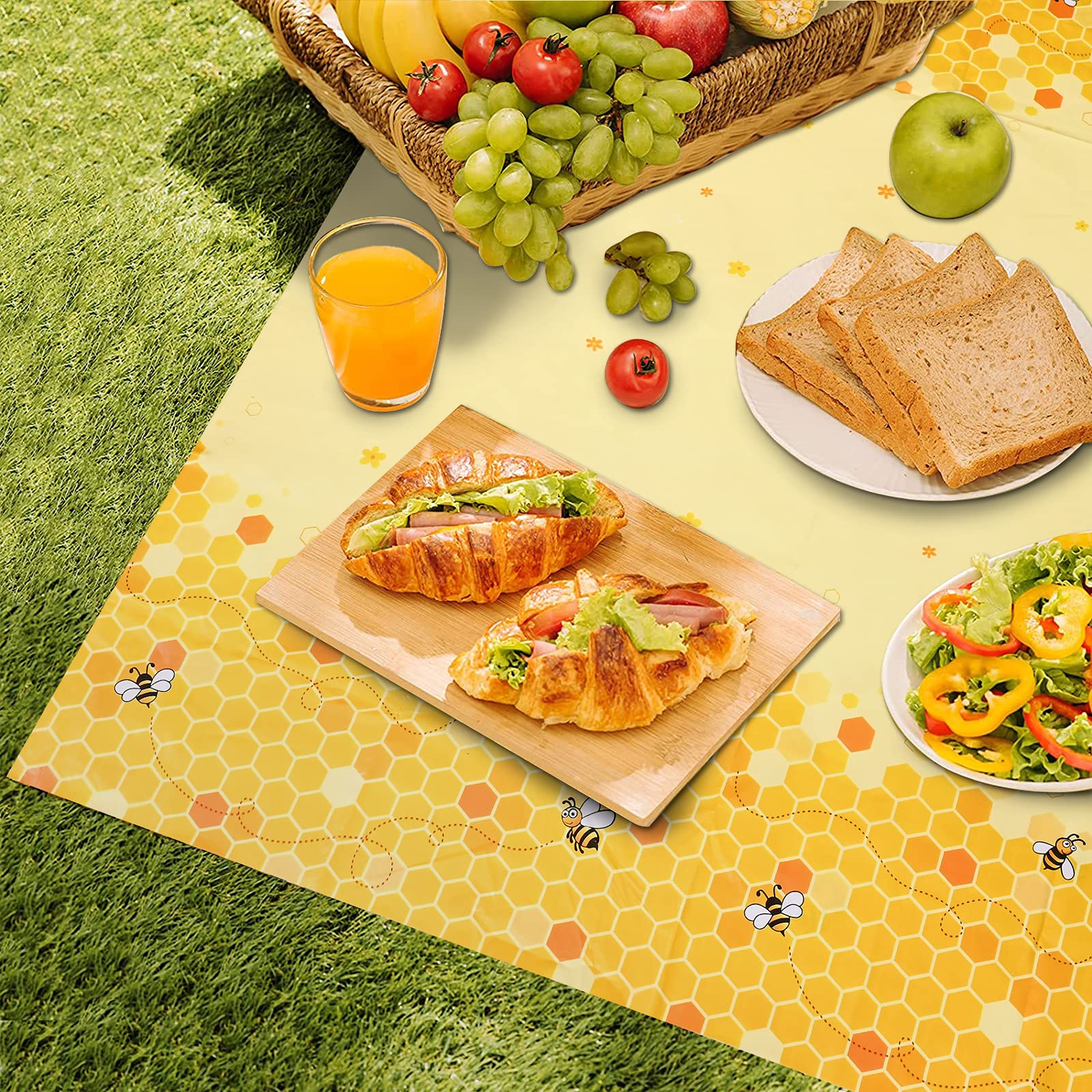 Lecpeting 2 Pcs Bee Tablecloth Bumblebee Plastic Table Covers 87 x 51 Inches Disposable Party Tablecovers for Bumblebee Theme Baby Shower Birthday