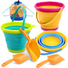 JOYIN 3 Packs Foldable Pail Bucket with Shovels & Mesh Bag, Collapsible Buckets Multi Purpose for Beach, Camping Gear, Beach Party, Fishing, and Fun