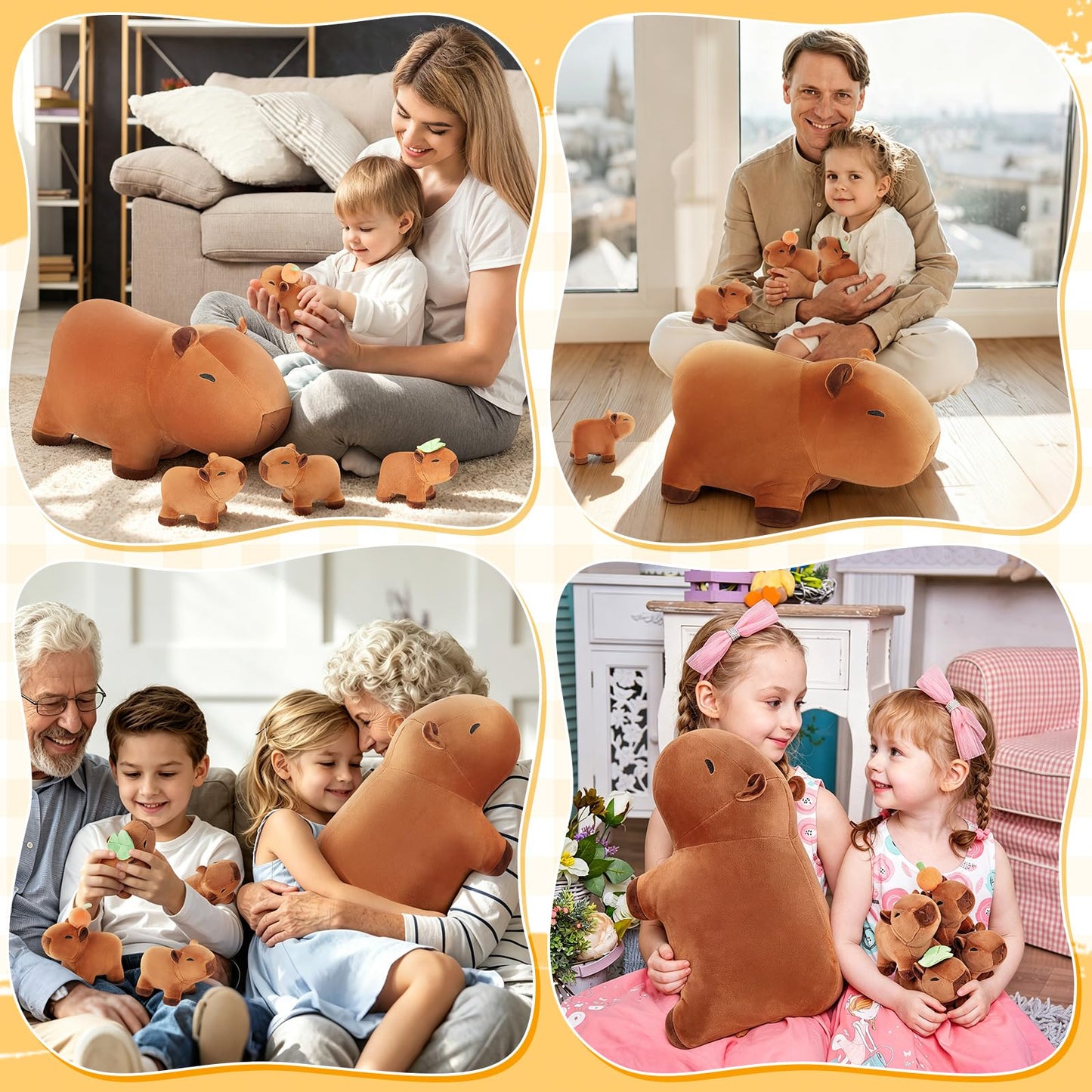 Achwishap 5PCS Capybara Plush Family Set, Capybara Stuffed Animal with Mommy & 4 Babies, 18” Soft Huggable Plushie Cute Pillow Toys Decor, Birthday