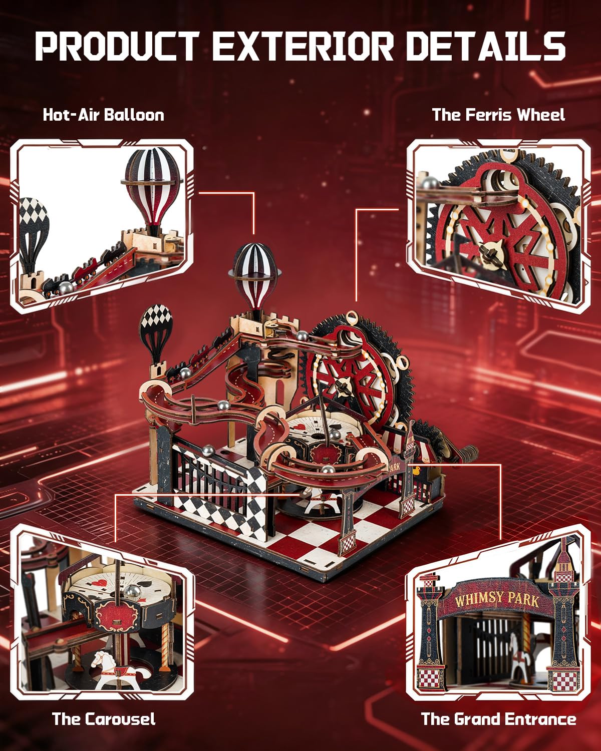 Rnfinewow 3D Puzzles for Adults, Fantasy Land Wooden Marble Run Mechanical Model Building Kits for Adults to Build, Wooden Puzzles Gear Ball Building
