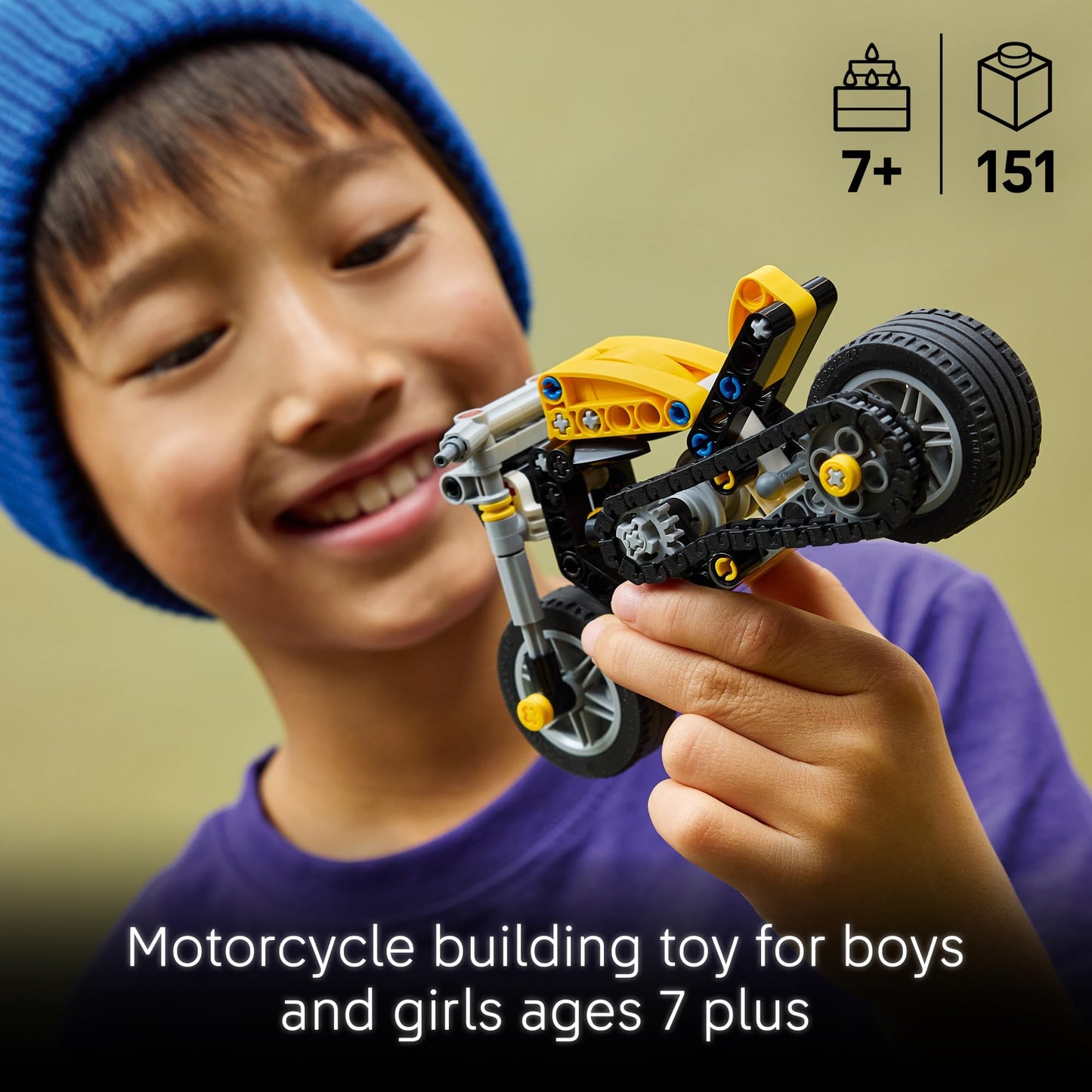 LEGO Technic Yellow Motorcycle Toy - Building Toy for Boys & Girls, Ages 7+ - Model Kit with Detailed Features - Bedroom Decor for Kids - Gift for