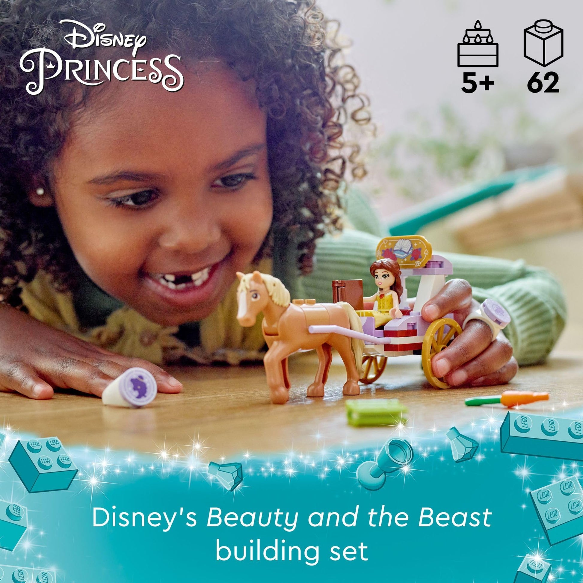 LEGO Disney Princess Belle’s Storytime Horse Carriage and Mini-Doll, Princess Toy for Kids, Disney’s Beauty and The Beast Movie Gift for Girls and