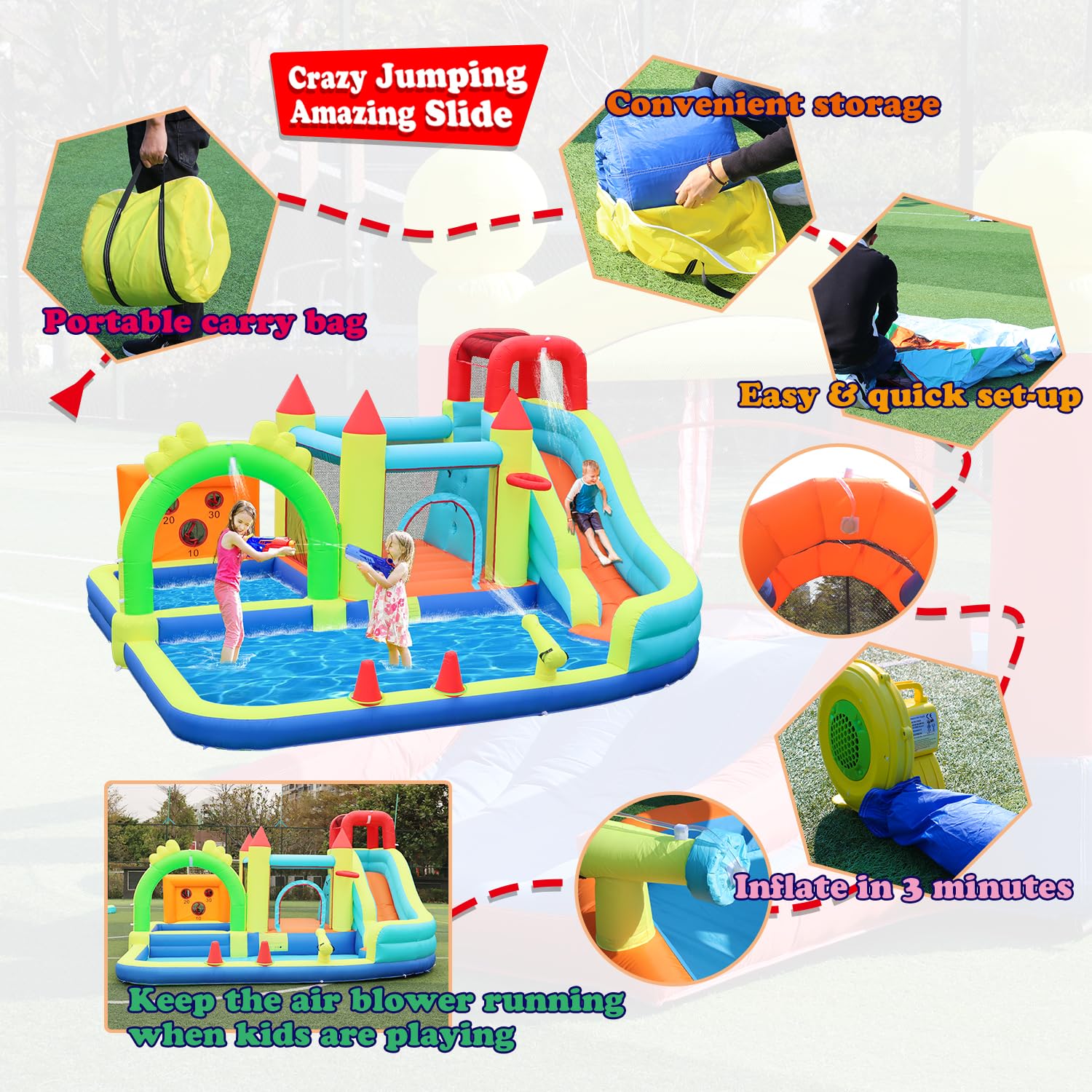 ALIFUN Inflatable Water Slide Bounce House for Big Kids 3-12 with Blower