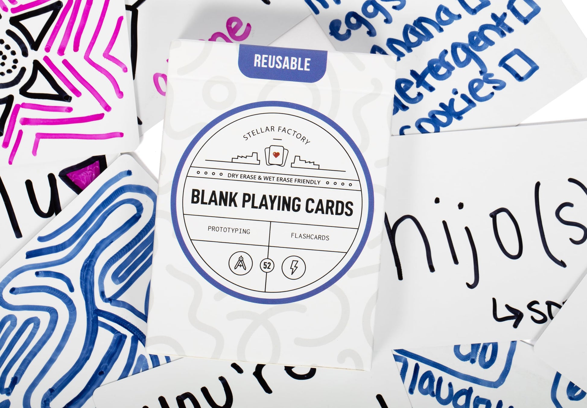 Stellar Factory Blank Playing Cards 52-Count | Dry Erase & Wet Erase | Reusable | Game Design, Prototyping, Flashcards | 2.5" x 3.5" Poker Size