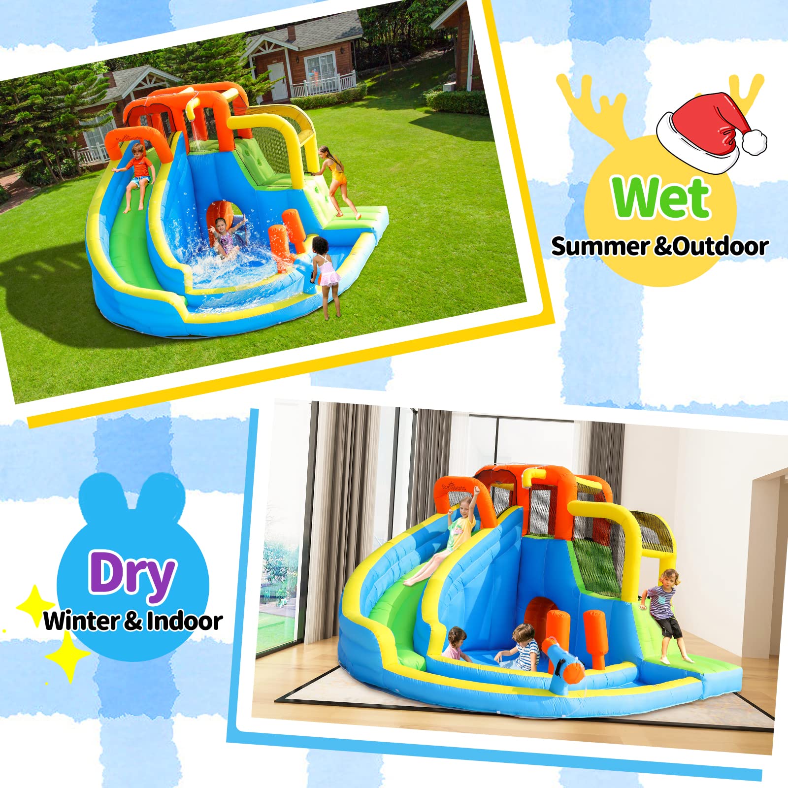 Inflatable Water Slide, Bounce House for Kids, Inflatable Water Park with Splash Pool, Bouncy Castle for Outdoor Backyard, Water Bounce House for Wet