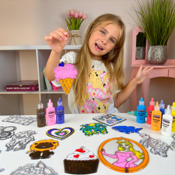Create Your Own Suncatchers for Window Hanging - 24-Pack Window Glitter Art Suncatcher Kit with 12 Colors - Arts and Crafts for Kids
