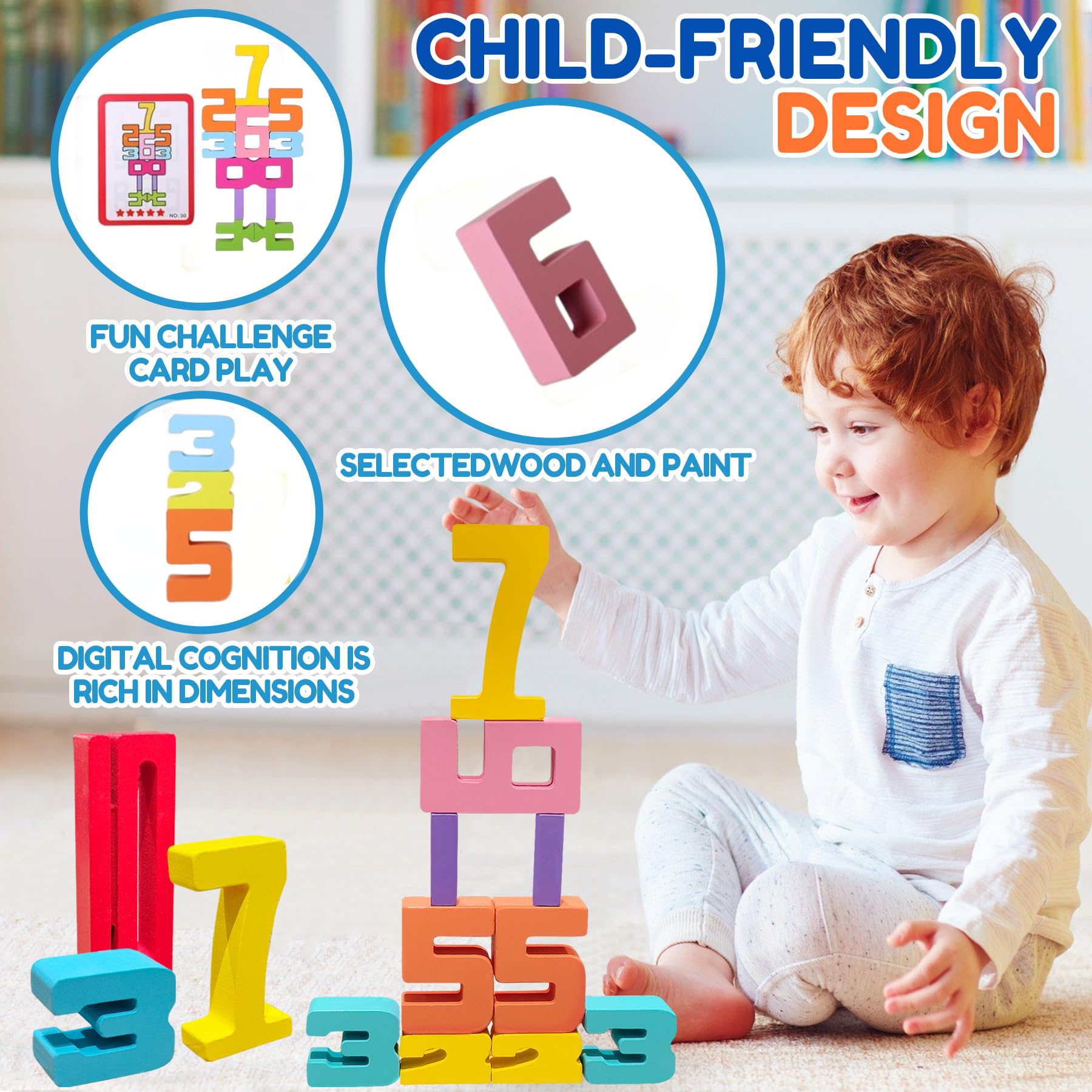 DLAIUSMALL Number Blocks Toys for Kids,Wooden Number Building Blocks, Digital Building Blocks,Balance Competition Game,Math Learning Educational Gift