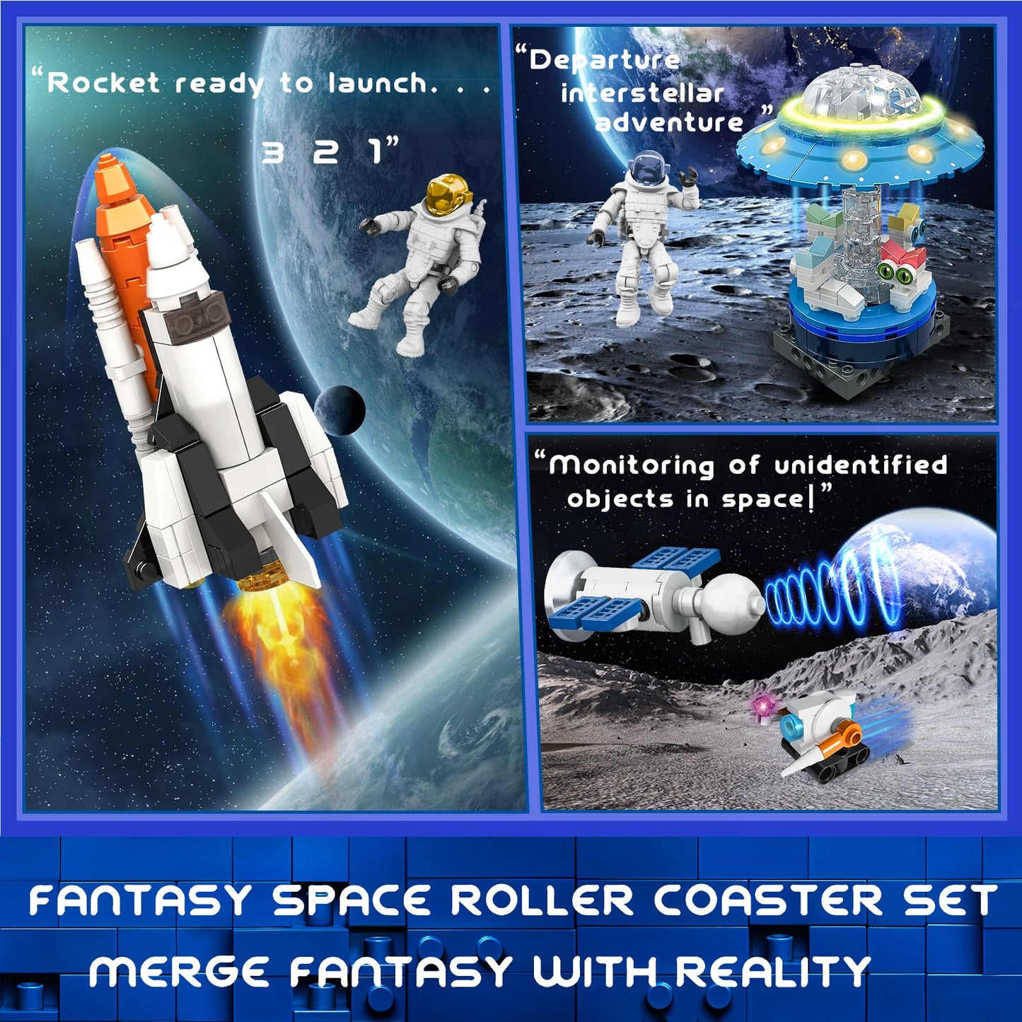 mesproud 2 in 1 Space Roller Coaster Building Set, UFO Satellite Capsule Buildable Coaster Toy, Creative STEM Construction Kit, Gift for Boys Girls