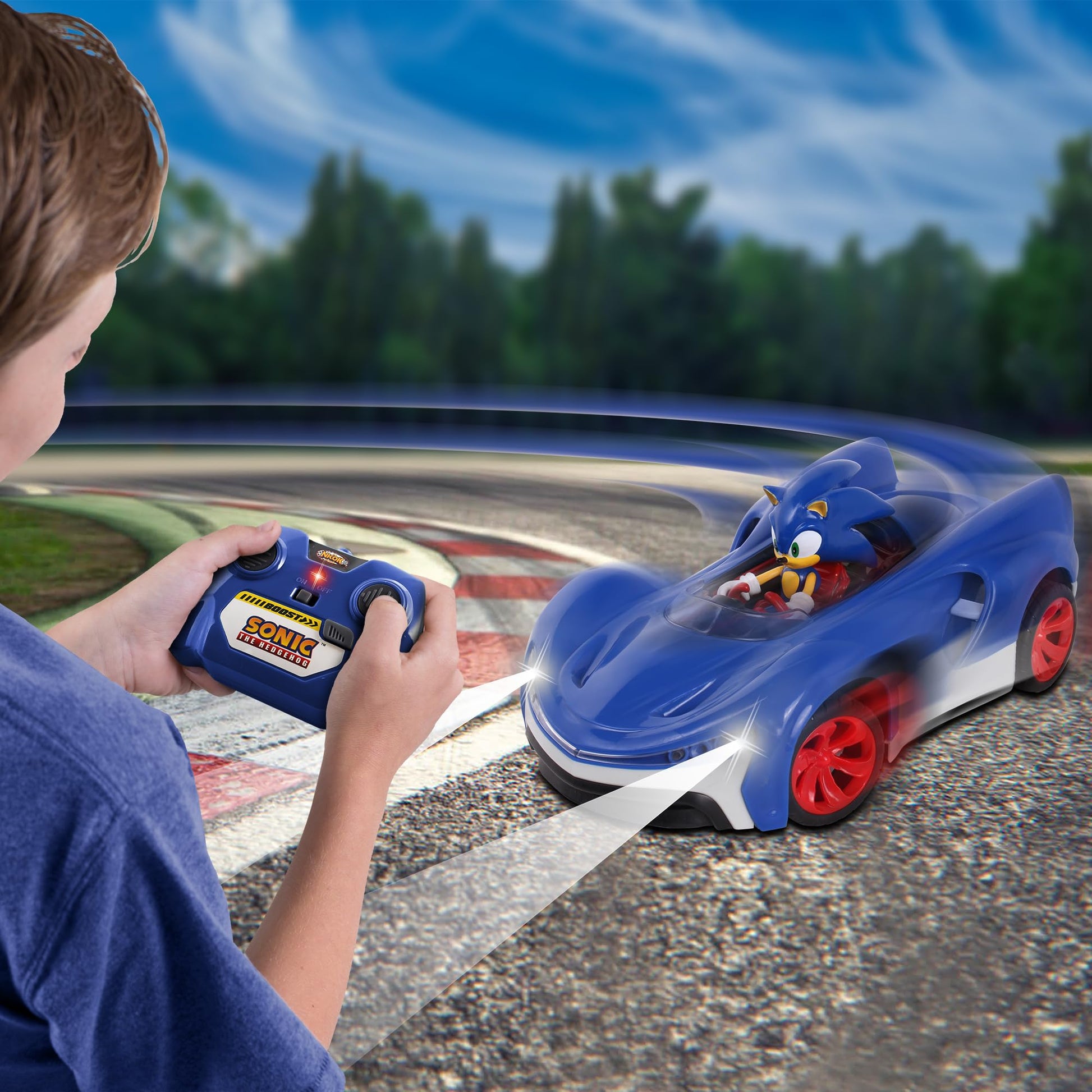 NKOK Team Sonic Racing 2.4GHz Radio Control Toy Car with Turbo Boost - Sonic the Hedgehog 601, Features Working Lights, Adjustable Front Wheel