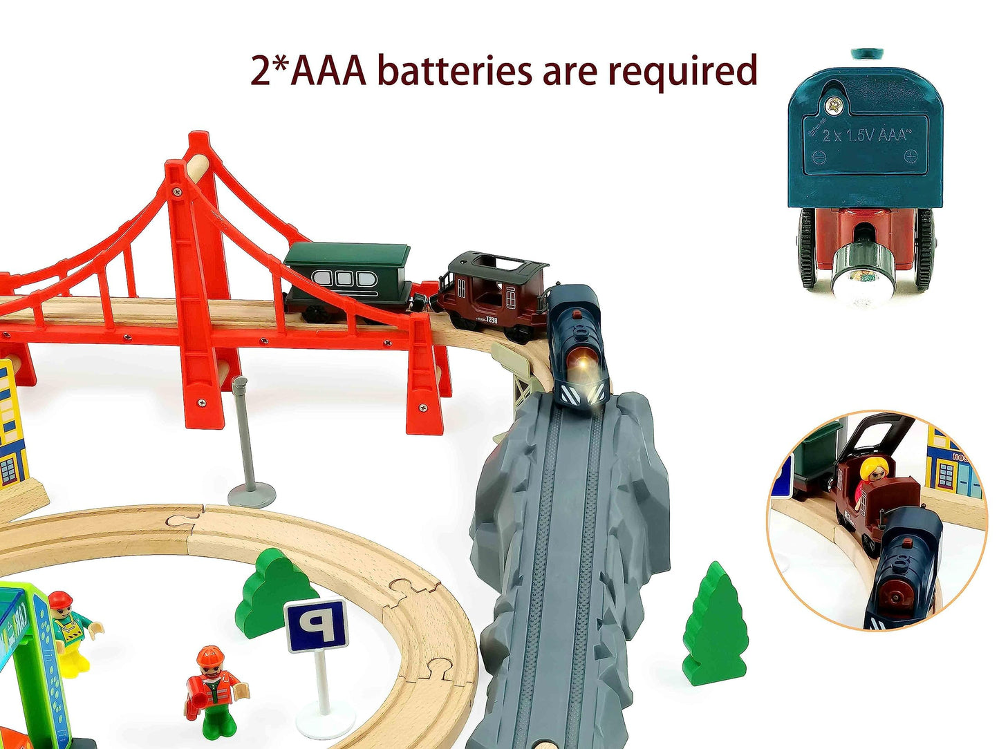 Battery Operated Train for Wooden Track, 3Pcs Motorized Train Toy for 3 4 5+Years Old Boy Girl Toddlers, Electric Trains Compatible with Thomas