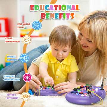 JIWORT Toddler Baby Busy Board with LED Light, Montessori Busy Board for 1+ Year Old, Baby Sensory Board Toddler Travel Toys for Preschool Learning