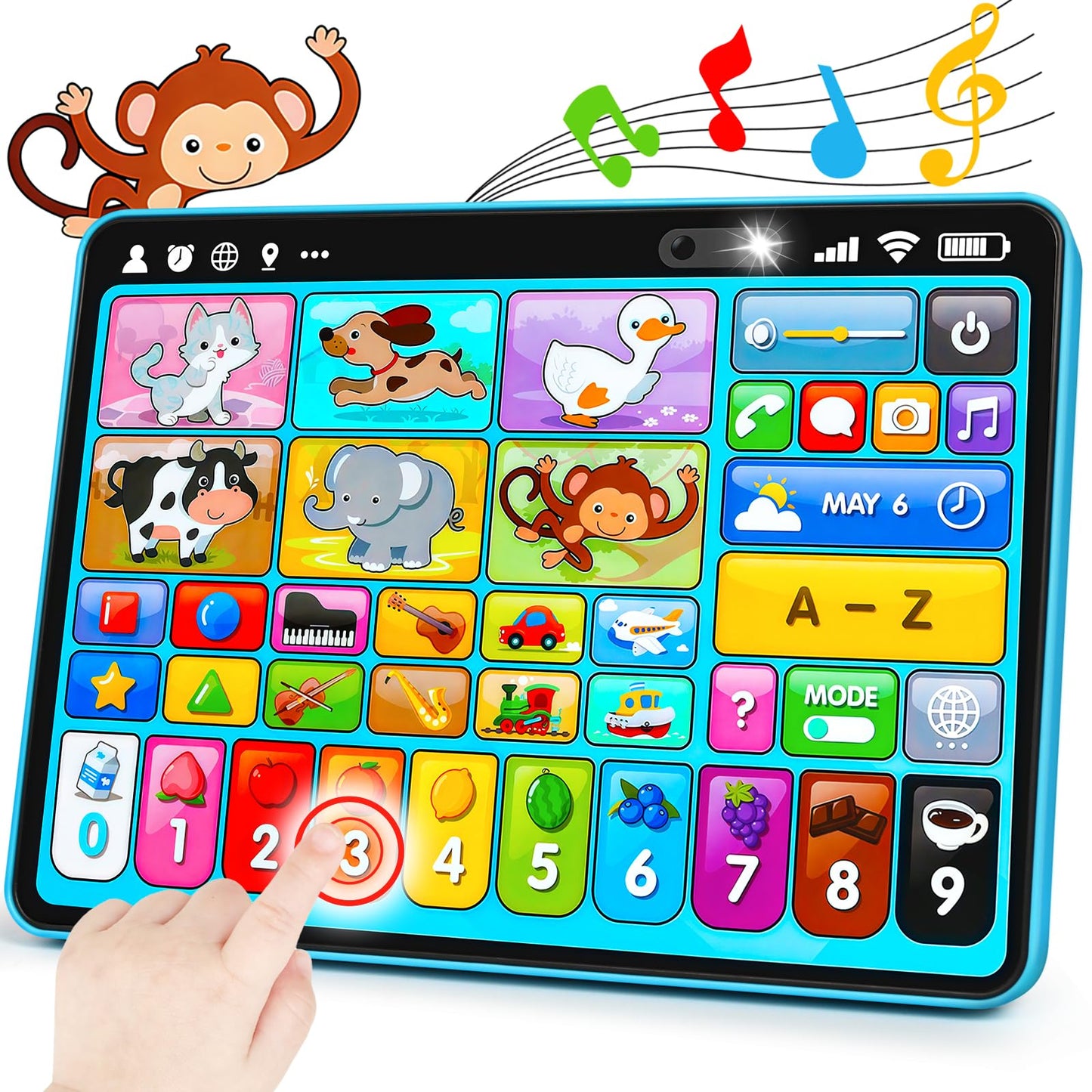 Peacurh Trilingual Learning Toy Tablet with Music & Sound, Montessori Speech Musical Therapy Toys, Gifts for Boy, Girl, Baby, Toddler, for Age 1, 2, 3