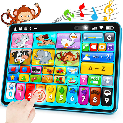Peacurh Trilingual Learning Toy Tablet with Music & Sound, Montessori Speech Musical Therapy Toys, Gifts for Boy, Girl, Baby, Toddler, for Age 1, 2, 3