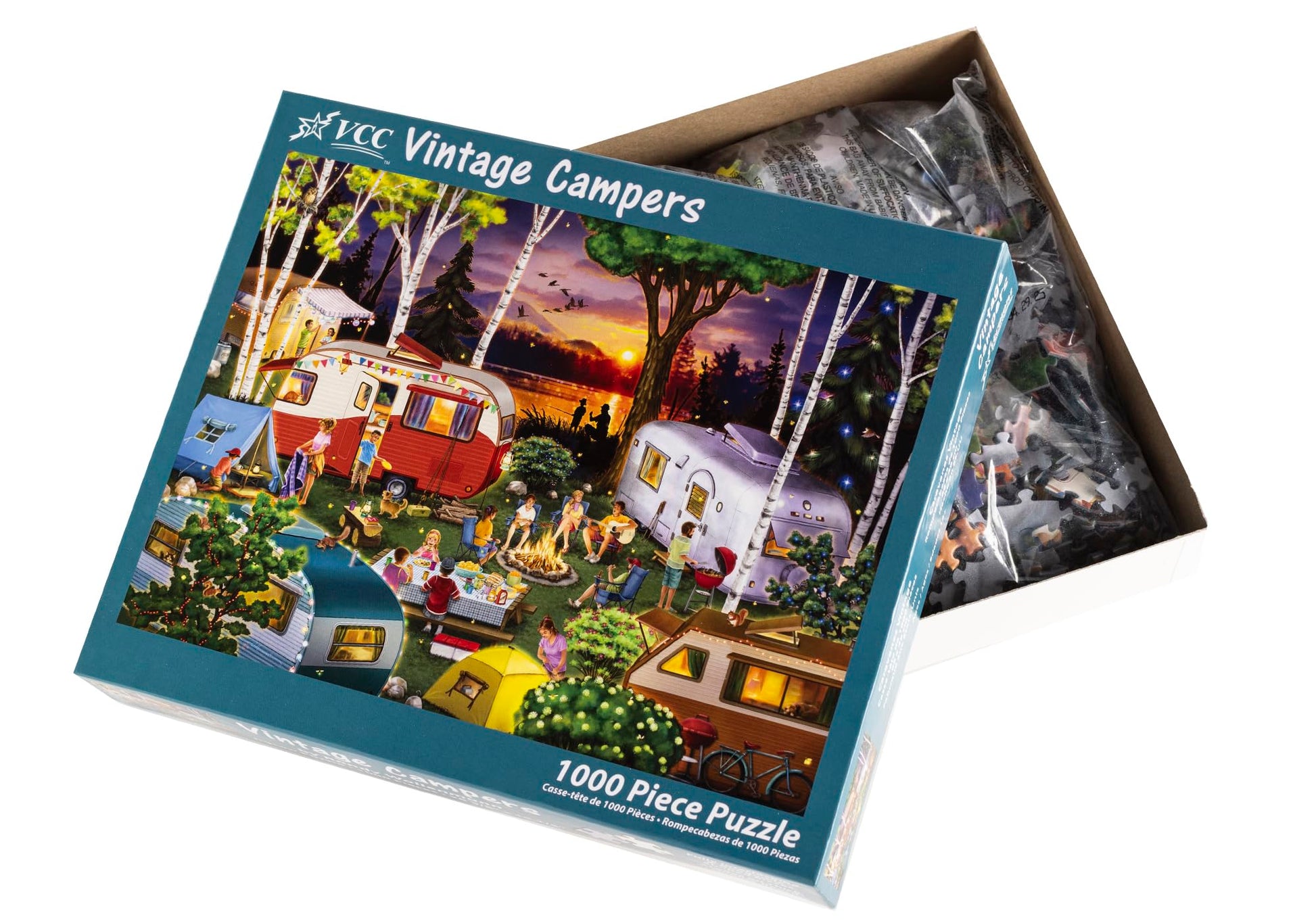Vintage Campers Jigsaw Puzzle 1000 Piece by Vermont Christmas Company - Camping Puzzles for Adults & Families - Fully Interlocking & Randomly Shaped