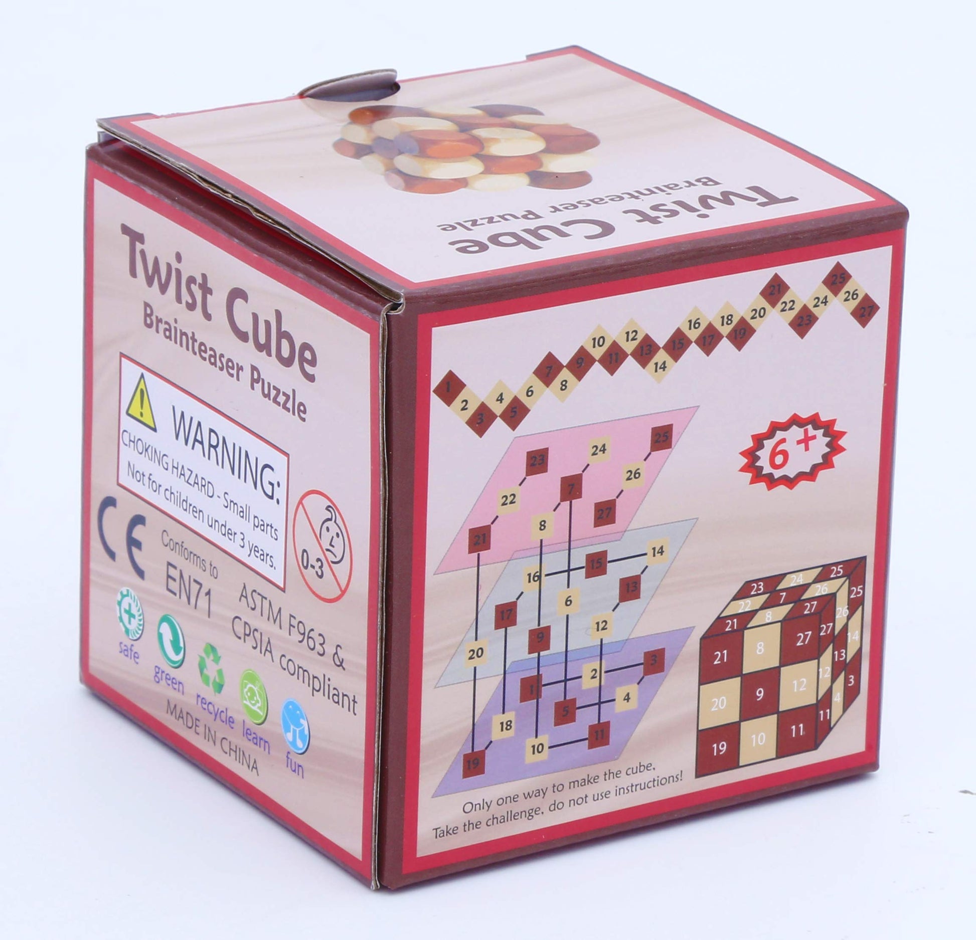 Wooden Twist Cube IQ Puzzle, Brain Teaser Puzzle for Kids and Adults