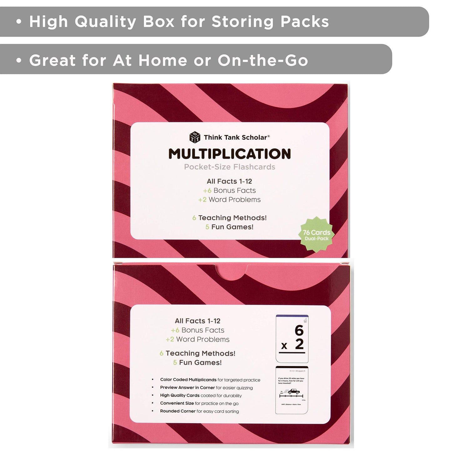 Think Tank Scholar Multiplication Flash Cards (150 Facts) Times Tables Flashcards - All Facts 1-12 for Kids in 3rd, 4th, 5th, 6th Grade - 6 Math Games