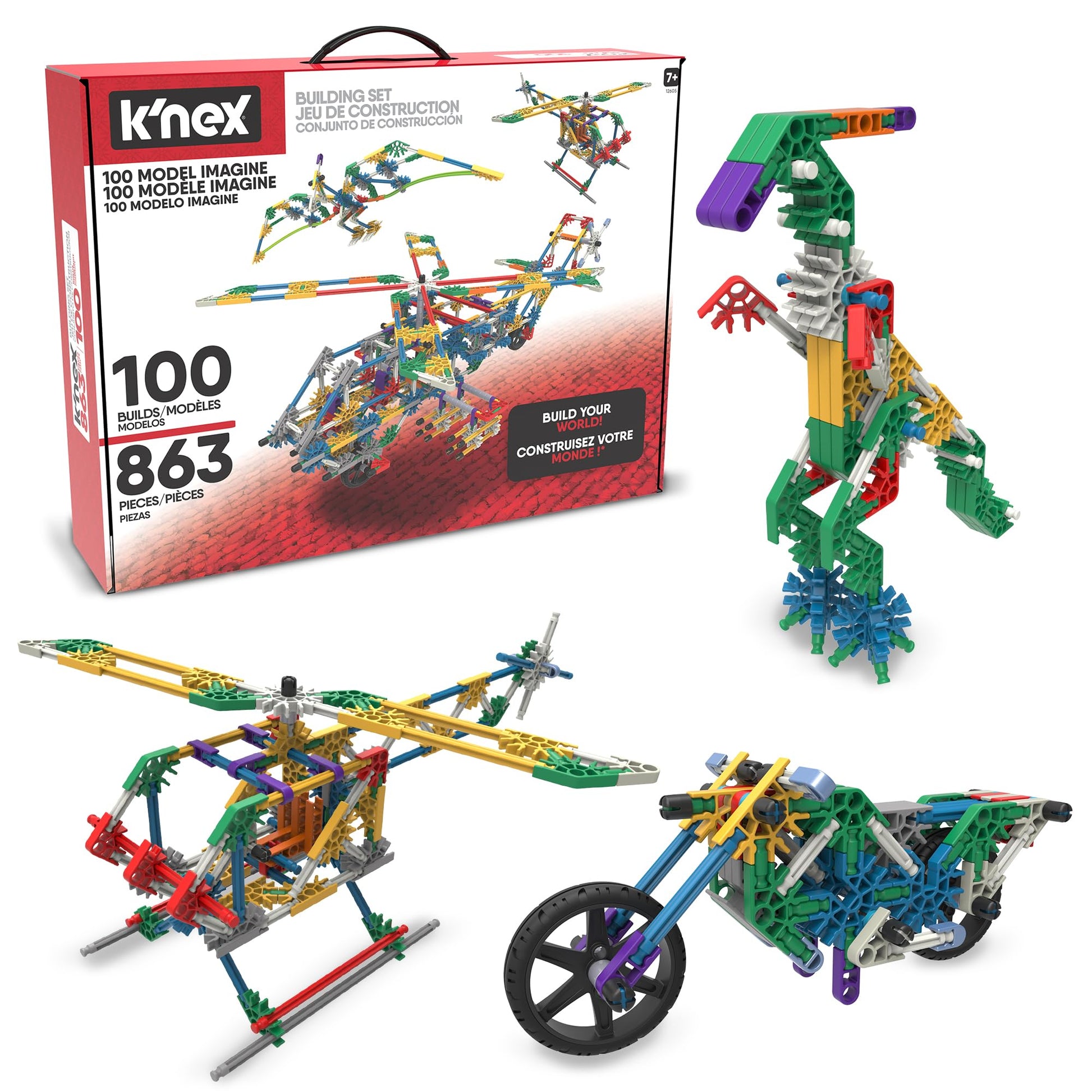 K'NEX - 100 Model Building Set ‚ 863 Pieces, STEM Building, Kid Construction Set‚ Ages 7+ - Amazon Exclusive
