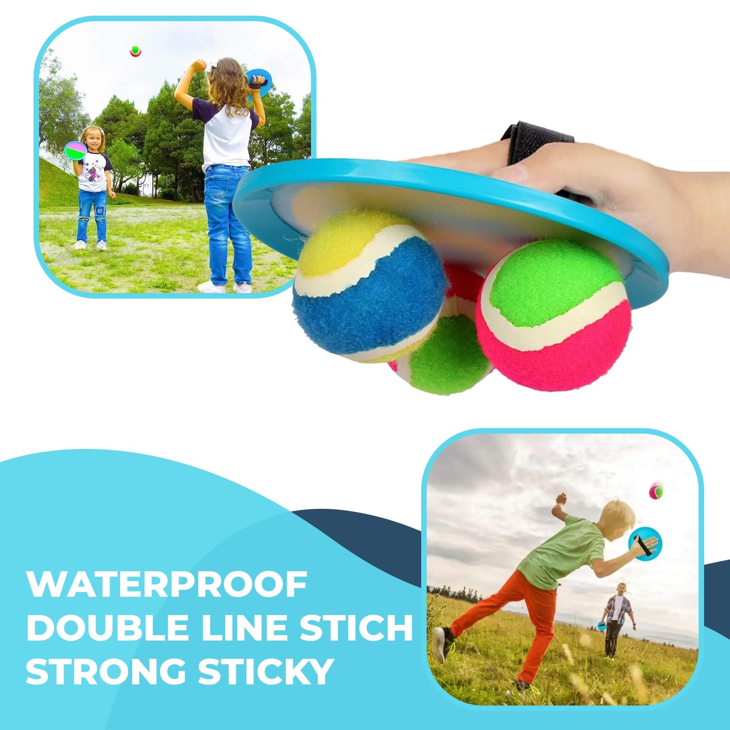 ARS Sports Kids Toys Toss and Catch Ball Game Set, Classic Outdoor Games with 4 Paddles 4 Balls and 1 Storage Bag, Beach Games, Yard Games, Kids