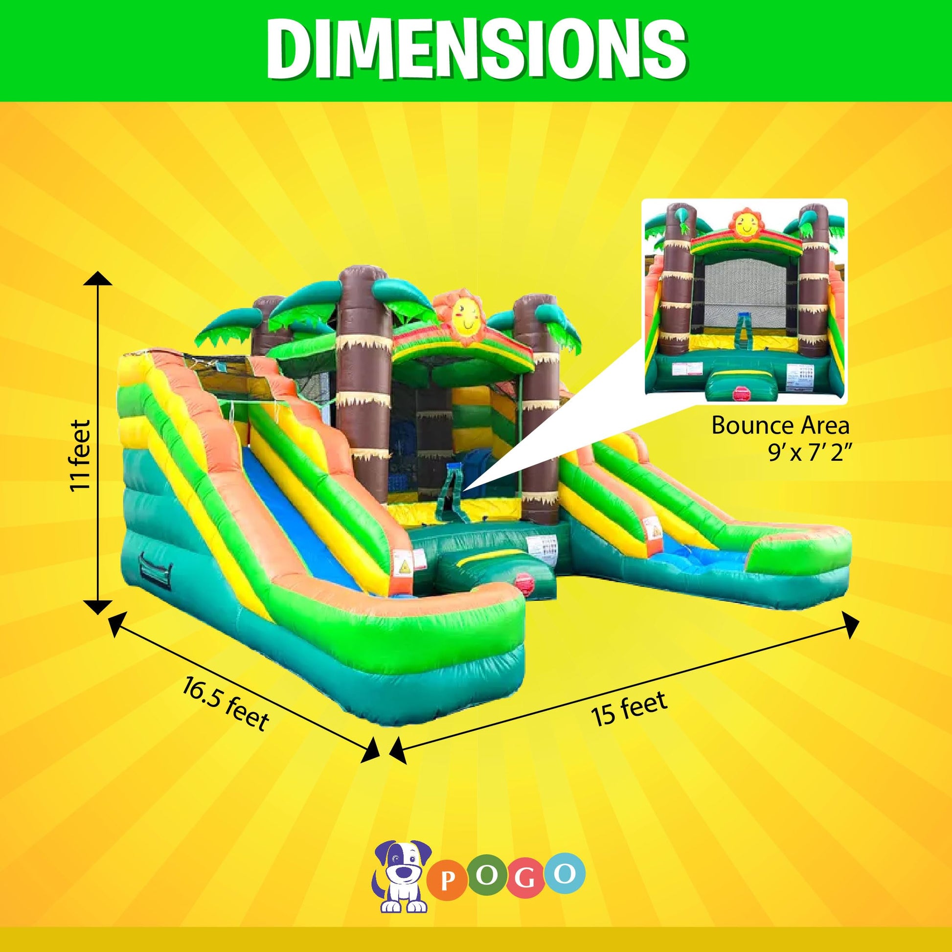 Pogo Bounce House Crossover Double Water Slide Combo, No Blower, Tropical