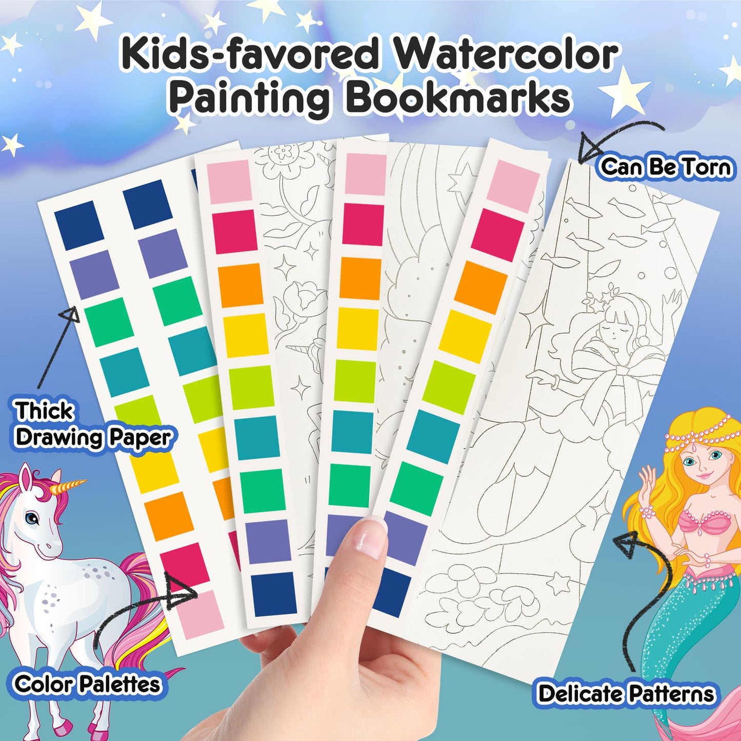 3pack Watercolor Painting Coloring Books, Paint with Water Arts & Crafts Kit for Kids, Pocket Watercolor Paint Bookmarks, Class Activities Art