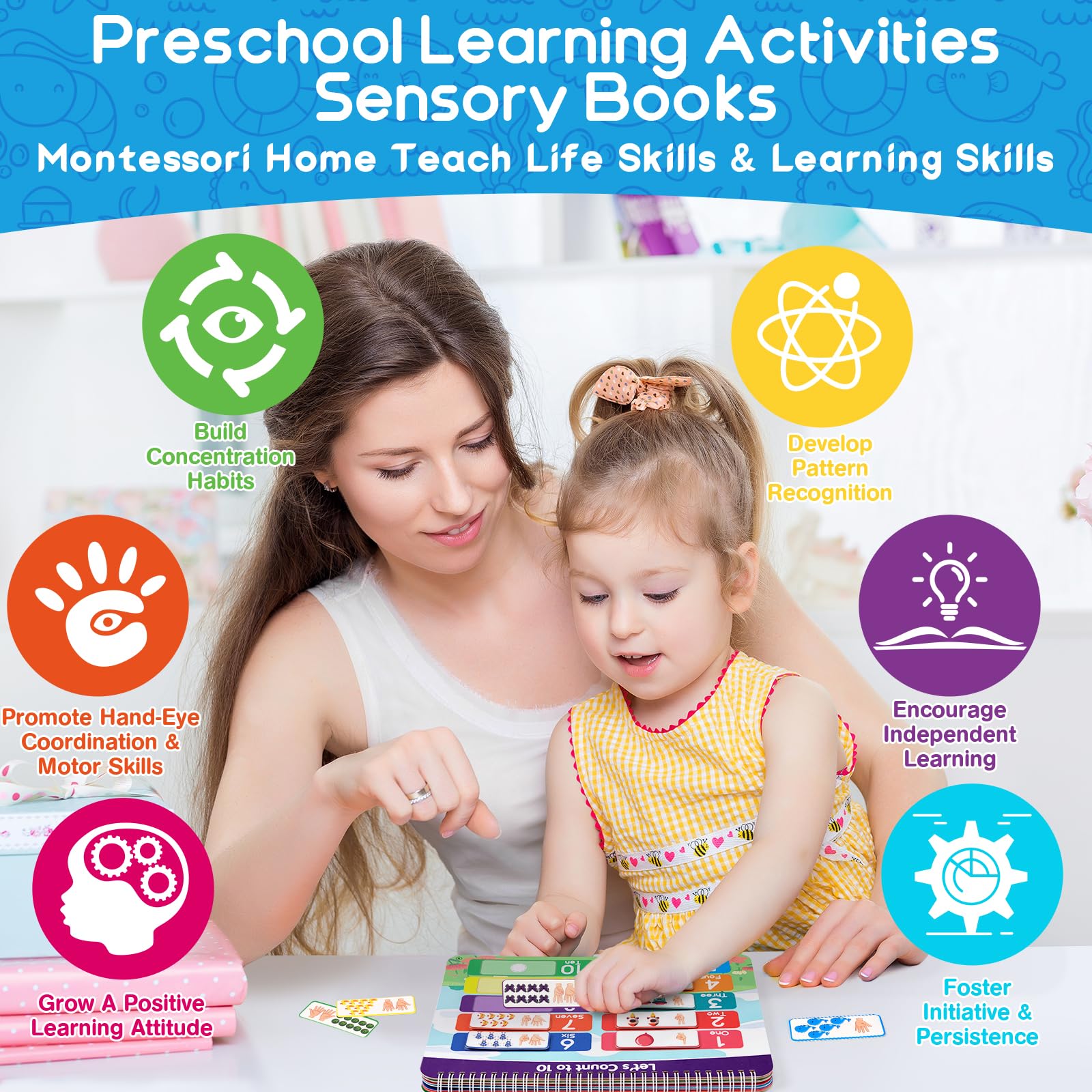 Preschool Busy Book for Toddlers with Case, 176 Pieces Accessory Complete Preassembled Activity Books for Kids, Learning Resources Montessori