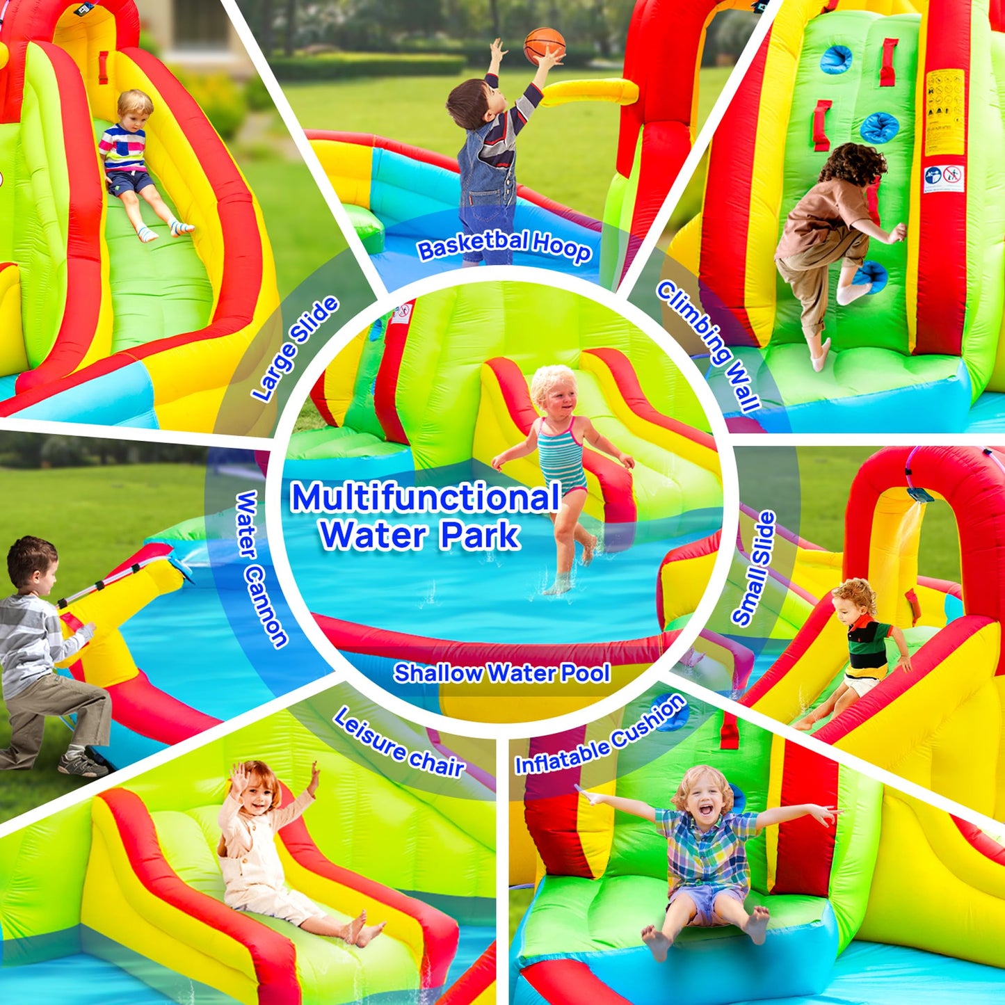 WELLFUNTIME Kids Inflatable Water Slide Park with Blower