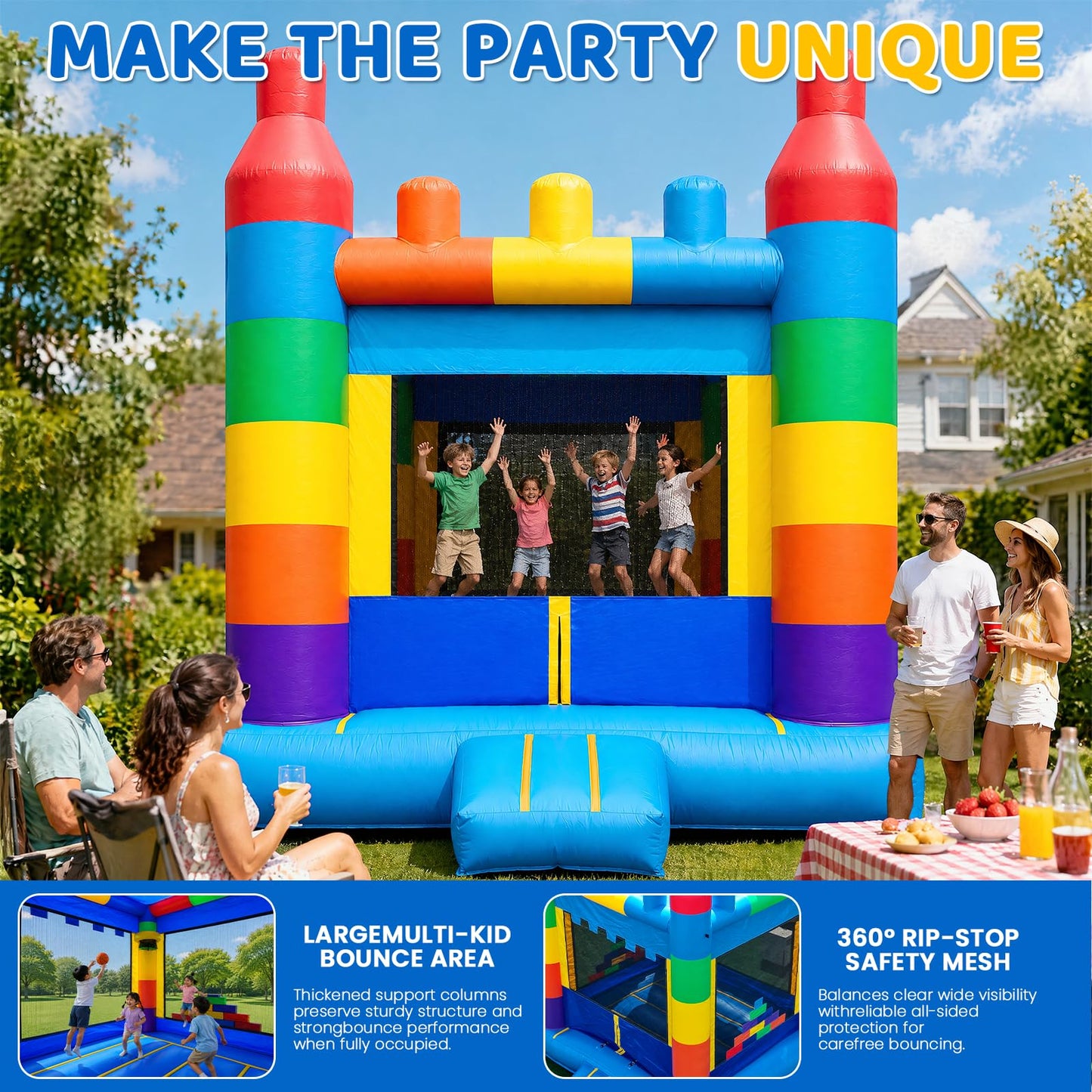 Inflatable Jump Bounce House 13.8FT, 100% PVC Indoor & Outdoor Backyard Blow-Up Bouncy Playhouse with Air Blower and Storage Bag, Jumping Castle