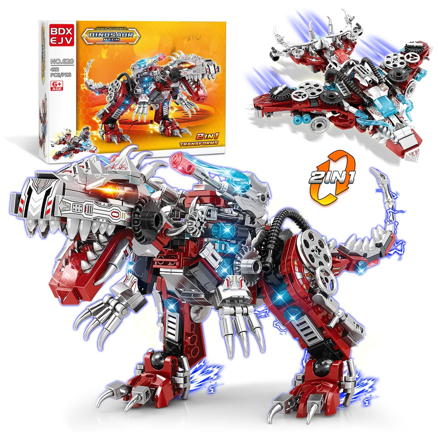 BDXEJV STEM 2 in 1 Dinosaurs Building Kits 422PCS, Compatible with Normal Dinosaurs Bricks, Toys for Kids Age 6-10 Year Old, Educational Building Sets