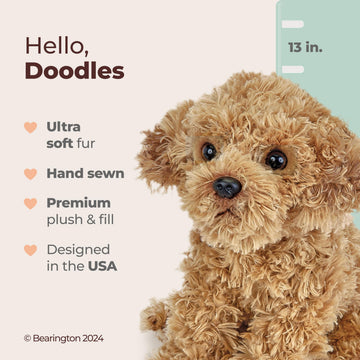 Bearington Lovely Doodles Caramel Dog Stuffed Animal 14 in - Puppy Stuffed Animals - Plush Dog Toys for Kids Goldendoodle Labradoodle Plushies -