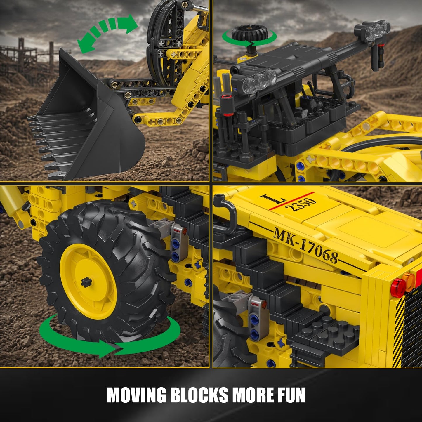 Mould King 17068 L2350 Pneumatic Wheel Loader, 1028PCS Engineering Building Blocks Set with Realistic Pneumatic Functions, 1:20 Scale Heavy