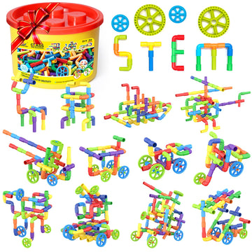250 Pcs Tubular Pipes & Spout STEAM Interlocking Educational Building Blocks Set, Kids Tube Locks Construction Set with Storage Box, Idea Book