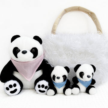 Perfectto Design Panda Stuffed Animal Bear Plush Toy for Girls 5 PCS Set - Mommy, 2 Babies, Bag, Blanket stuffies 3 4 5 Year Old Girl, Little Girls