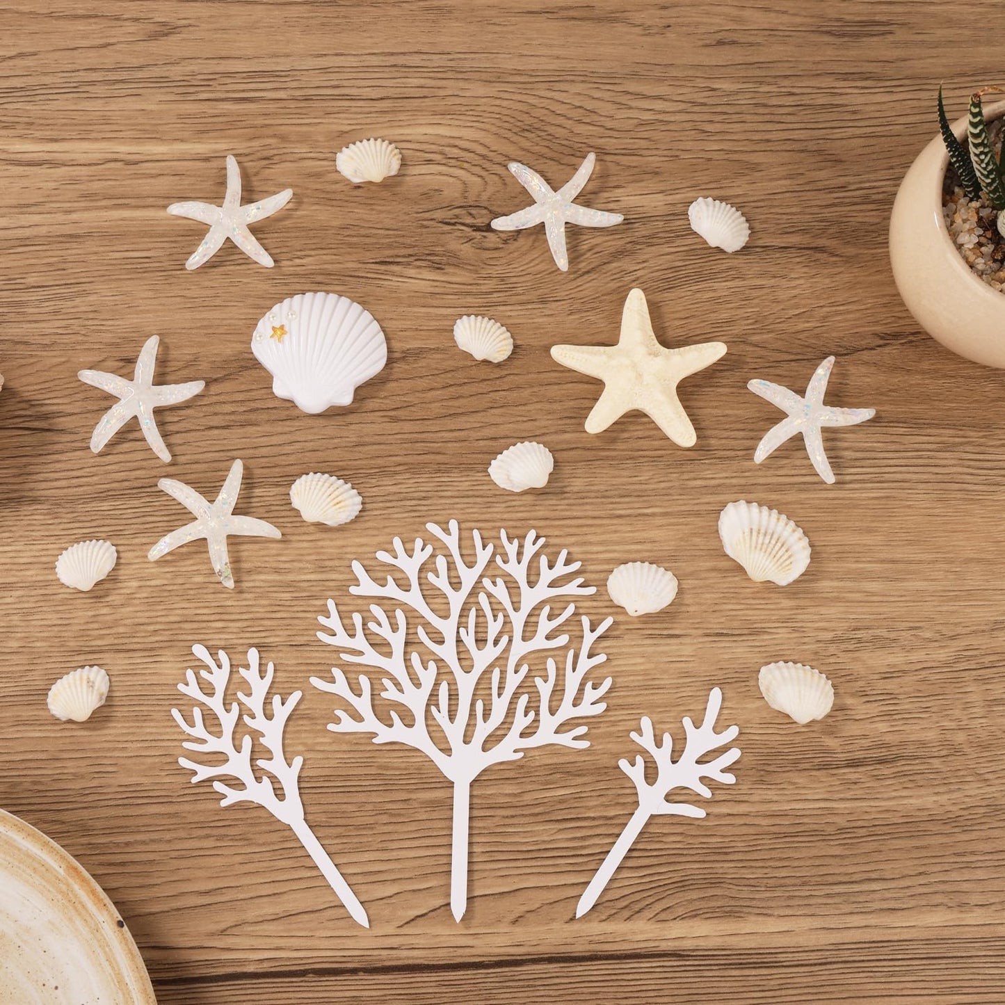 20Pcs Sea Shell Cake Decorations - Under The Sea Beach Theme Seashell Cake Toppers Starfish Coral Cake Decorations for Girls Women’s Birthday Baby