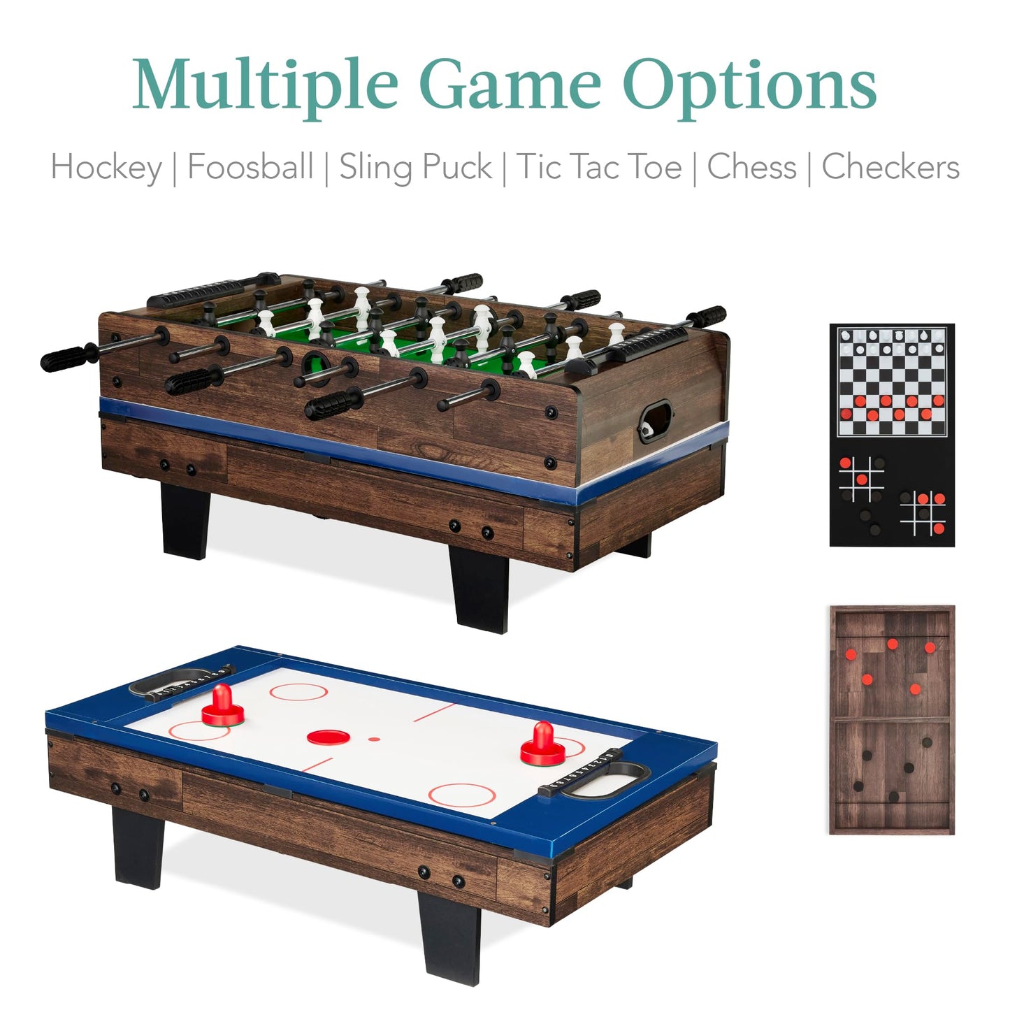 Best Choice Products 11-in-1 Kids Combo Game Table Set w/Ping Pong, Foosball, Air Hockey, Shuffleboard, Bowling, 5 Accessory Bags - Dark Wood
