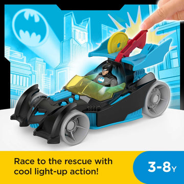 Fisher-Price Imaginext DC Super Friends Batman Toy Bat-Tech Racing Batmobile Car & Light-Up Figure for Preschool Pretend Play Kids Ages 3+ Years