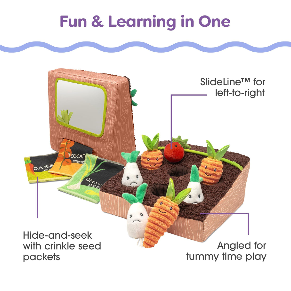 Boppy Learn and Grow Garden Toddler & Baby Toy - Plush Montessori-Inspired Garden Pretend Play Toys with Crinkly Seed Packs & Mirror, 0-18 Months