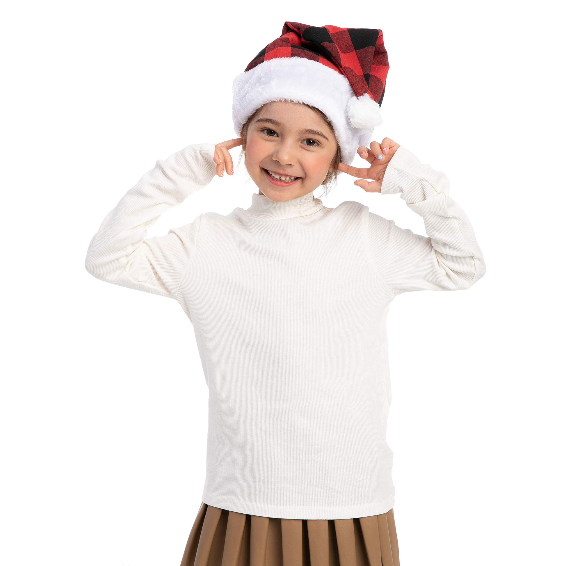 JOYIN 6 Pack Christmas Santa Hat Plaid Santa Hat Luxury Plush Hat for Christmas Costume, Christmas Party Supplies, Holiday Party Favors