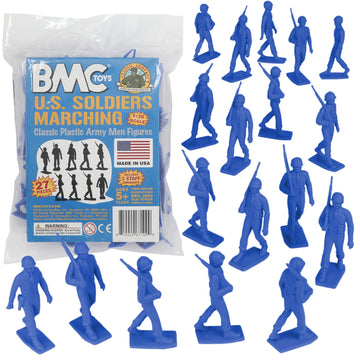 BMC Marx Plastic Army Men Marching US Soldiers - Blue 27pc WW2 Figures - US Made