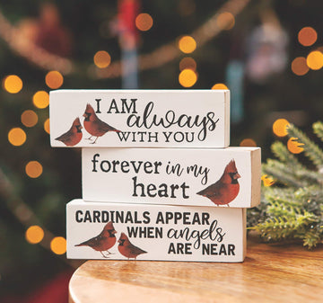 Col House Designs Always with You Cardinal Blocks - Set of 3 Wooden Blocks - Cardinal Decor - Cardinal Memorial