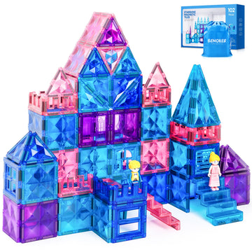 BENOKER Castle Magnetic Tiles, 3D Building Blocks STEM Educational Kids Toys for Pretend Play, 3 4 5 6 7 8 Year Old Birthday Gifts for Boys and Girls