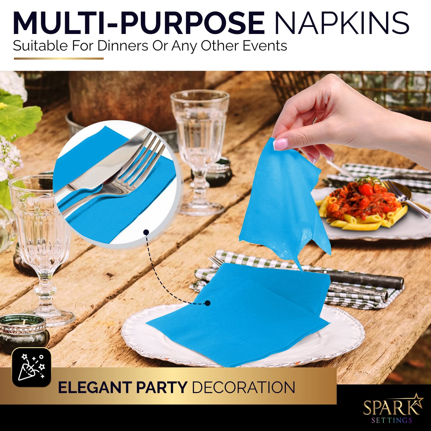 Amcrate Big Party Pack 100 Count Caribbean Blue Beverage Napkins - Ideal for Wedding, Party, Birthday, Dinner, Lunch, Cocktails. (4” x 4”)